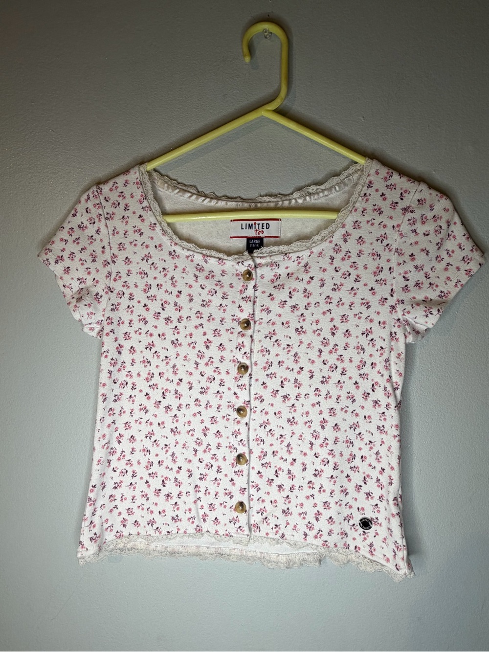 Limited Too White Pink Floral Button-Front Top